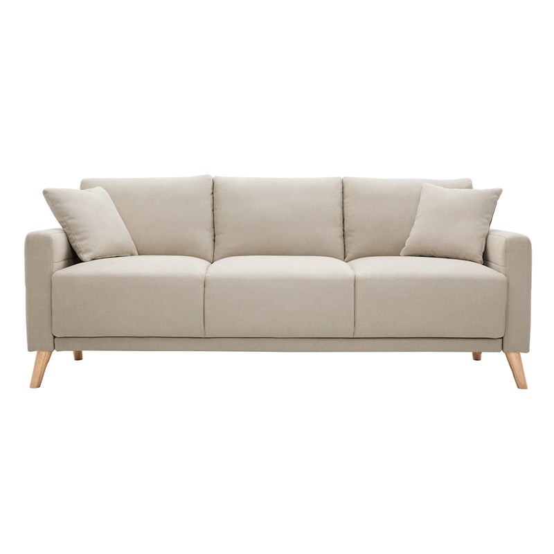 Canapé 3 places en tissu beige et bois clair munik
