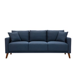 Canapé 3 places en tissu bleu foncé et bois foncé munik