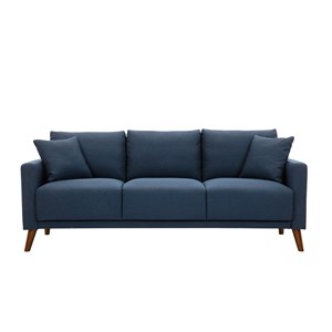 Canapé 3 places en tissu bleu foncé et bois foncé munik