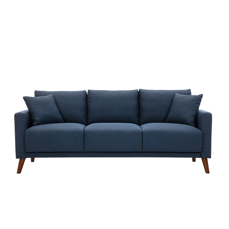 Miliboo - Canapé 3 places en tissu bleu foncé et bois foncé munik