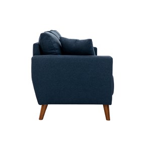Canapé 3 places en tissu bleu foncé et bois foncé munik