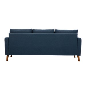 Canapé 3 places en tissu bleu foncé et bois foncé munik