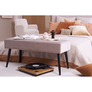 Banc capitonné en tissu velours taupe et métal noir l96 cm guesta