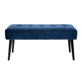 Banc capitonné en tissu velours bleu nuit et métal noir l96 cm guesta