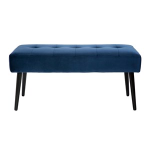 Banc capitonné en tissu velours bleu nuit et métal noir l96 cm guesta