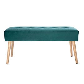 Banc capitonné en tissu velours bleu pétrole et bois clair l96 cm guesta