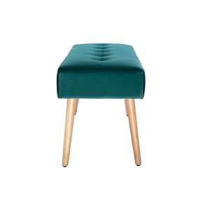 Banc capitonné en tissu velours bleu pétrole et bois clair l96 cm guesta
