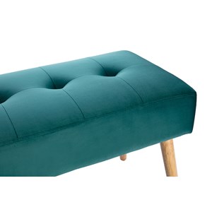 Banc capitonné en tissu velours bleu pétrole et bois clair l96 cm guesta