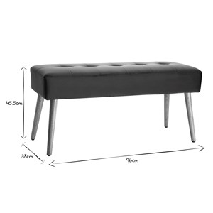 Banc capitonné en tissu velours bleu pétrole et bois clair l96 cm guesta