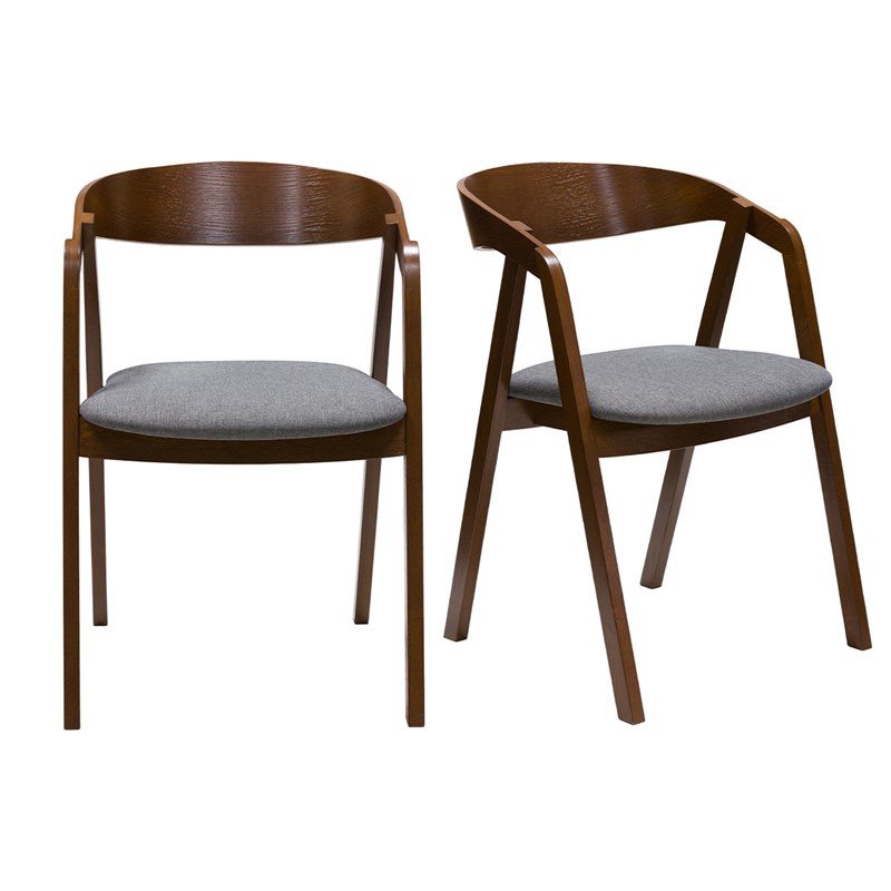 Miliboo - Chaises empilables en bois teinté noyer et tissu gris (lot de 2) lova