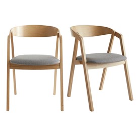Chaises empilables en bois clair chêne et tissu gris (lot de 2) lova