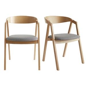 Chaises empilables en bois clair chêne et tissu gris (lot de 2) lova