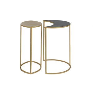 Table d'appoint en métal laqué noir et doré toscane