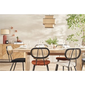 Chaises noires en tissu velours, métal et cannage rotin naturel (lot de 2) tolma