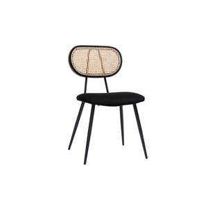 Chaises noires en tissu velours, métal et cannage rotin naturel (lot de 2) tolma