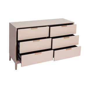 Commode rose poudré et métal doré 6 tiroirs l120 cm giana