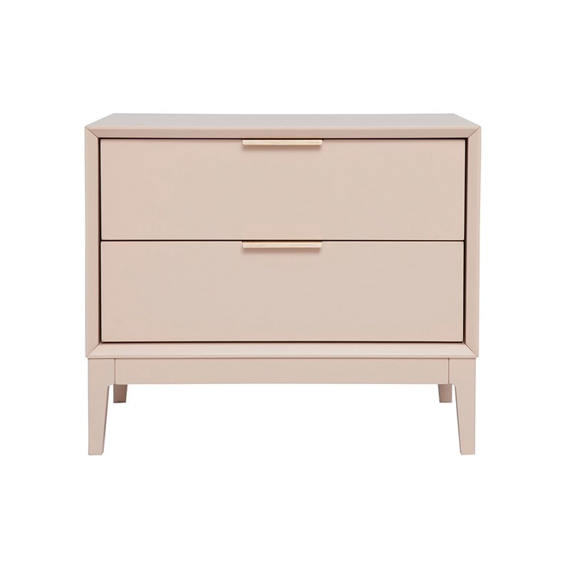 Table de chevet rose poudré et métal doré avec rangements giana