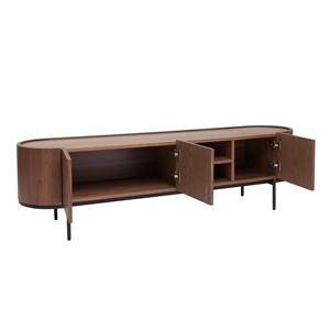 Meuble tv bois foncé noyer et métal noir avec rangements l180 cm skye