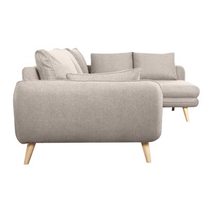 Canapé d'angle droit 5 places en tissu beige et bois clair creep