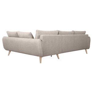 Canapé d'angle droit 5 places en tissu beige et bois clair creep