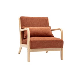 Fauteuil en tissu effet velours terre brûlée et bois clair massif derry