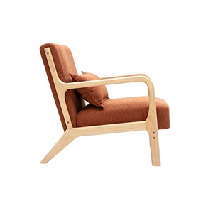 Fauteuil en tissu effet velours terre brûlée et bois clair massif derry
