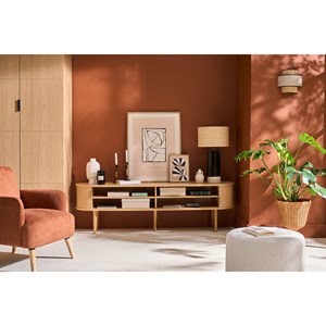 Meuble tv  bois clair chêne avec rangements 2 portes coulissantes l180 cm epic