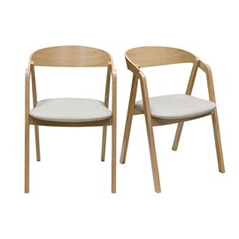 Chaises empilables en bois clair chêne et tissu beige (lot de 2) lova
