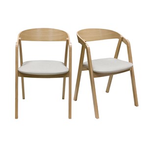 Chaises empilables en bois clair chêne et tissu beige (lot de 2) lova