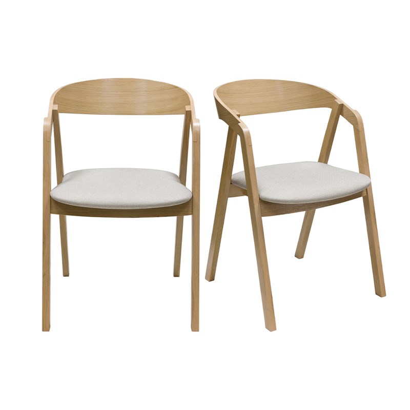 Chaises empilables en bois clair chêne et tissu beige (lot de 2) lova