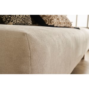 Canapé 3 places en tissu effet velours texturé beige et bois clair l200 cm odeon