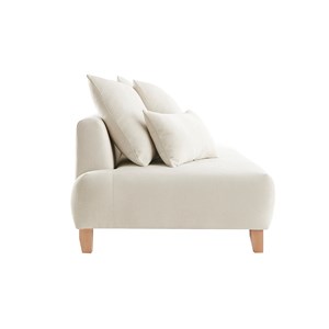 Canapé 3 places en tissu effet velours texturé beige et bois clair l200 cm odeon