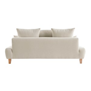 Canapé 3 places en tissu effet velours texturé beige et bois clair l200 cm odeon