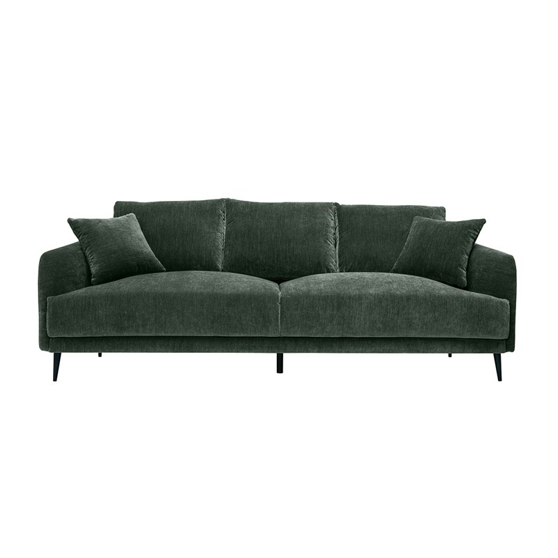 Canapé 3 places en tissu effet velours vert kaki et métal noir jerry