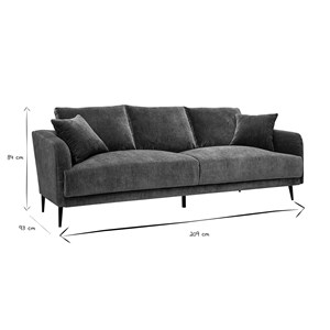 Canapé 3 places en tissu effet velours vert kaki et métal noir jerry