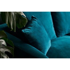 Canapé 3 places en tissu velours bleu pétrole et métal noir jerry