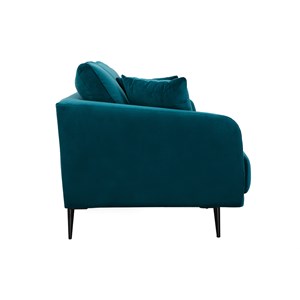 Canapé 3 places en tissu velours bleu pétrole et métal noir jerry