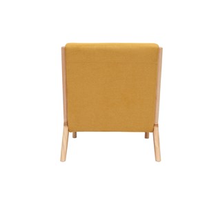 Fauteuil en tissu effet velours jaune moutarde et bois clair massif derry