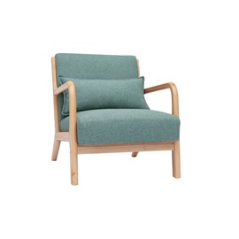 Fauteuil en tissu vert de gris et bois clair massif derry