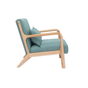 Fauteuil en tissu vert de gris et bois clair massif derry