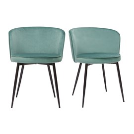 Chaises en tissu velours vert céladon et métal noir (lot de 2) serif