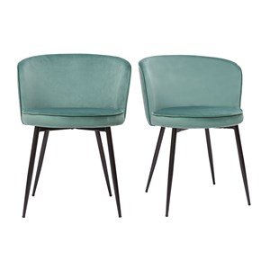 Chaises en tissu velours vert céladon et métal noir (lot de 2) serif