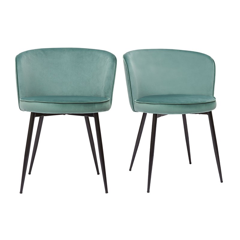 Chaises en tissu velours vert céladon et métal noir (lot de 2) serif