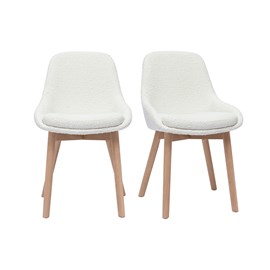 Chaises en tissu effet laine bouclée blanc et bois clair massif (lot de 2) holo