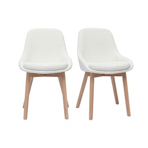 Chaises en tissu effet laine bouclée blanc et bois clair massif (lot de 2) holo