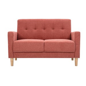 Canapé 2 places en tissu effet velours texturé terracotta et bois clair moon