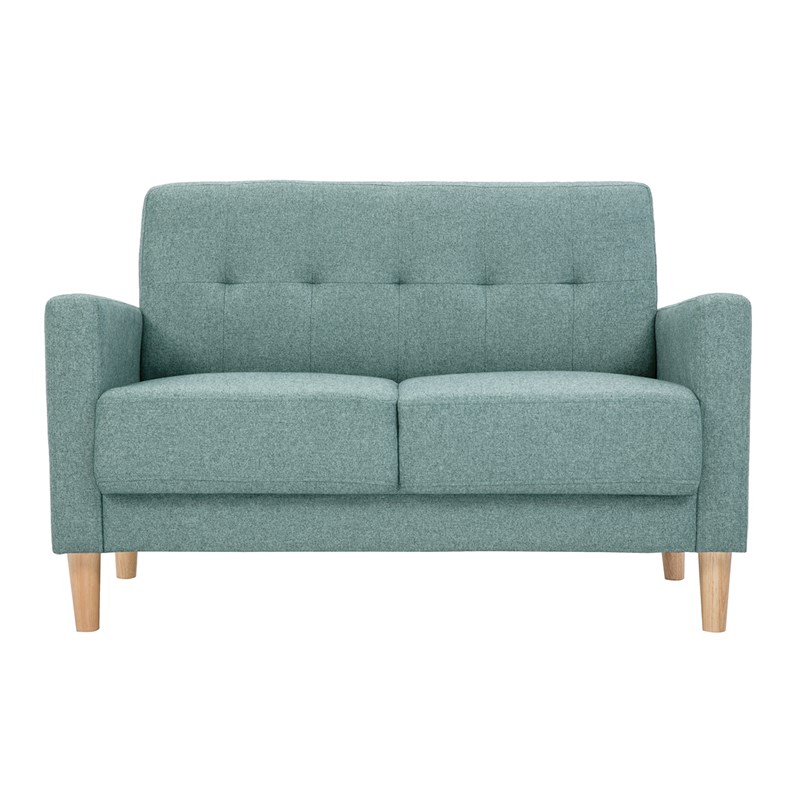Canapé 2 places en tissu vert de gris et bois clair moon