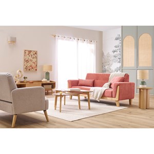 Canapé 3 places en tissu effet velours texturé terracotta et bois clair fjord