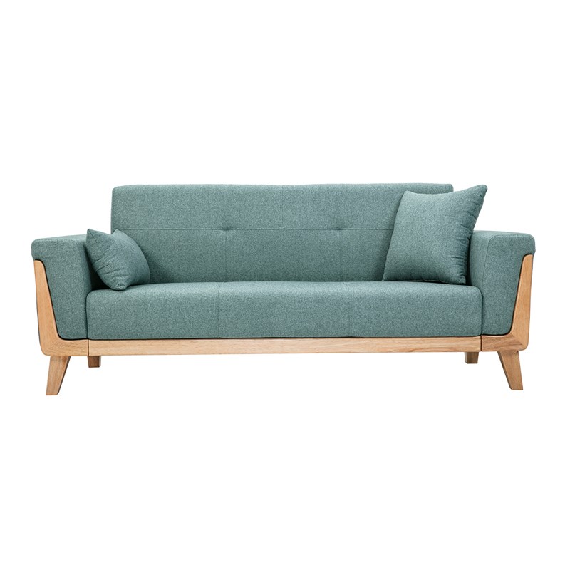 Canapé 3 places en tissu vert de gris et bois clair fjord