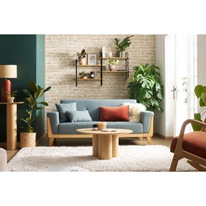 Canapé 3 places en tissu vert de gris et bois clair fjord